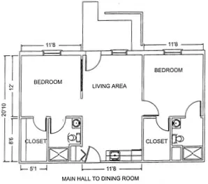 2 bedroom 2 bath unit apartments floorplan