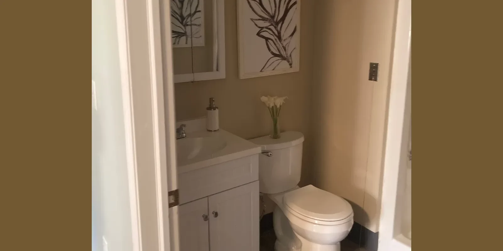 Recently-renovated bathroom with walk-in shower