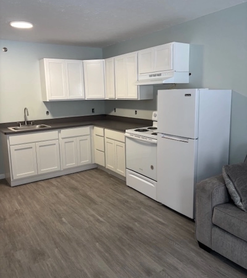Evergreen Park model unit open plan kitchen area