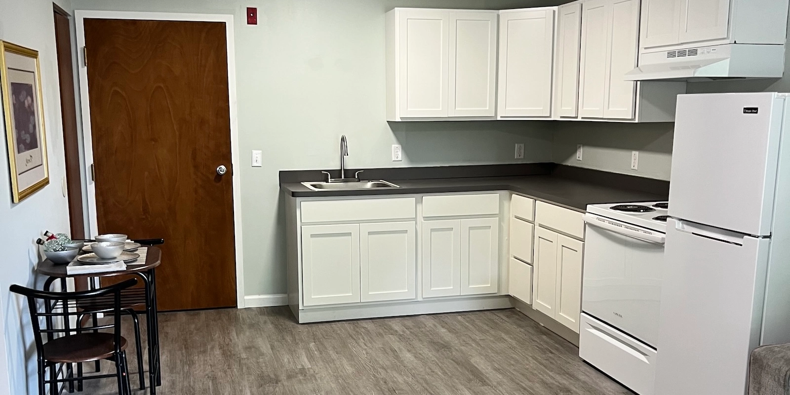 Evergreen Park model unit open plan kitchen area